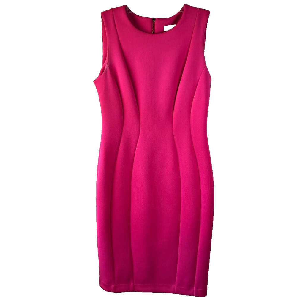 Calvin Klein Pink A Line Sleeveless Midi‎ Dress Size 10 Form Fitting